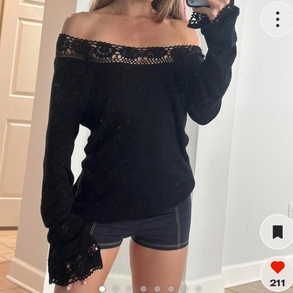 INC International Concepts Sweaters - ‼️ISO‼️ INC International Concepts Black Lace Off the Shoulder Sweater